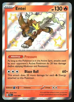 ENTEI 112/091 SHINY RARE PALDEAN FATES POKEMON HOLO NEAR MINT - Image 1