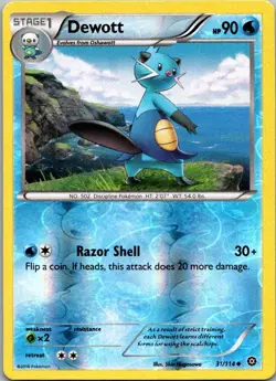 Pokemon XY Steam Siege Dewott Reverse Holo 31/114 - Image 1