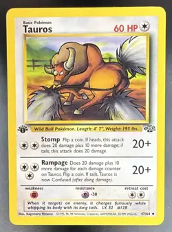 1999 Pokemon Jungle 1st Edition Tauros 47/64 Uncommon - Image 1