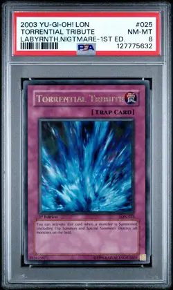 2003 YU-GI-OH! LON-LABYRINTH OF NIGHTMARE 1ST ED #025 TORRENTIAL TRIBUTE PSA 8 - Image 1
