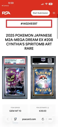 PSA 10 Cynthia's Spiritomb ex1074 Art Rare Pokemon Japanese Trading Card - Image 3
