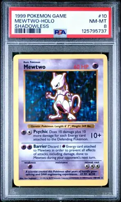 Mewtwo Holo 10/102 Shadowless Game Pokemon PSA 8 - Image 1
