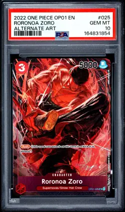 PSA 10 Roronoa Zoro OP01-025 Alt Art Romance Dawn One Piece TCG 2022 Gem Mint - Image 1