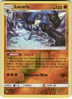 Lucario 71/147 Rare Burning Shadows Pokemon Reverse Holo Moderately Played - Image 1
