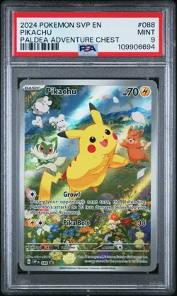 2024 POKEMON SVP EN-SV BLACK STAR PROMO PALDEA ADVENTURE CHEST PIKACHU PSA 9 - Image 1