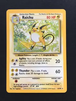Raichu 14/102 Base Set Holo - Vintage Pokemon Card WOTC 1999 - Played - Image 1