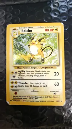 Raichu 14/102 Base Set Holo Rare Pokemon TCG WOTC 1999 Heavy Played - Image 1