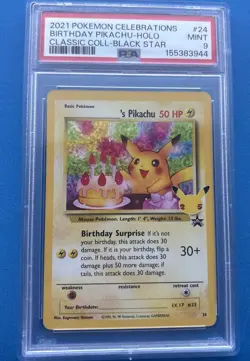Pokemon 2021 Celebrations Birthday Pikachu Holo Black Star Promo #24 PSA 9 - Image 1