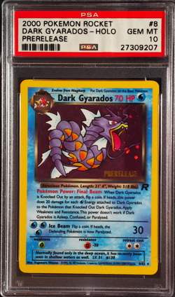 2000 POKEMON ROCKET PRERELEASE #8 DARK GYARADOS-HOLO PSA 10 GEM MINT - Image 1