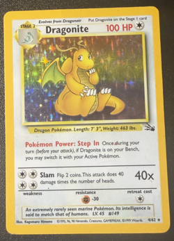 Dragonite 4/62 Unlimited Holo Rare Fossil HP/DMG - Image 1