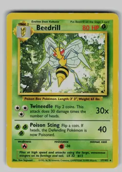 Beedrill 17/102 Rare Base Set Unlimited Pokemon Moderately Played - Image 1