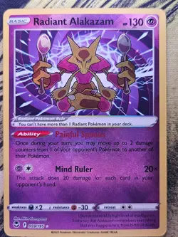 Radiant Alakazam 059/195 Radiant Rare Silver Tempest Pokemon Holo Lightly Played - Image 1