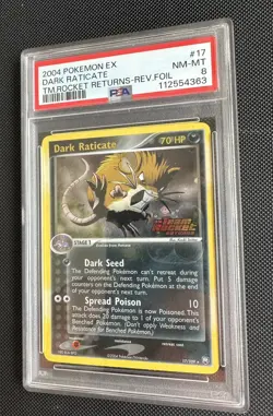 2004 Pokemon Ex Team Rocket Returns #17 Dark Raticate - Reverse Foil PSA 8 - Image 1