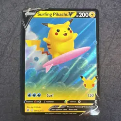 Surfing Pikachu V 008/025 Celebrations Holo Pokemon - Image 1