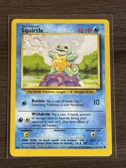 Squirtle 63/102 Base Set Unlimited - Pokemon TCG - WOTC HP - Image 1