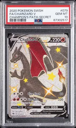 2020 POKEMON SWORD & SHIELD CHAMPION'S PATH SECRET FULL ART/CHARIZARD V PSA 10 - Image 1