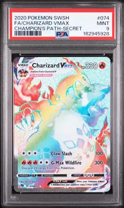 2020 POKEMON SWORD & SHIELD CHAMPION'S PATH SECRET FULL ART/CHARIZARD VMAX PSA 9 - Image 1
