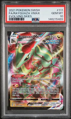 2021 POKEMON SWORD & SHIELD EVOLVING SKIES #111 FULL ART/RAYQUAZA VMAX PSA 10 - Image 1