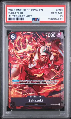 2023 ONE PIECE OP02-PARAMOUNT WAR ALTERNATE ART #099 SAKAZUKI PSA 10 - Image 1