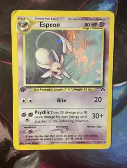 Pokemon TCG Espeon 1/75 Neo Discovery Holo 1st Edition Vintage 2001 Swirl HP - Image 1