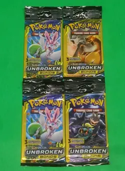 Rare Hanger Lot of 4Pokemon Sun & Moon Unbroken Bonds 3-Card Booster Packs New - Image 1