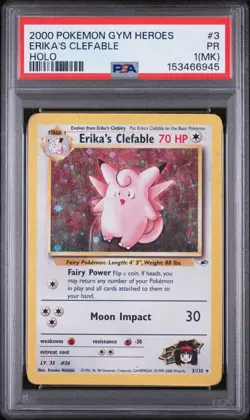 SWIRL PSA 1 MK 2000 Gym Heroes Erika's Clefable 3/132 Holo Foil Pokemon - Image 1