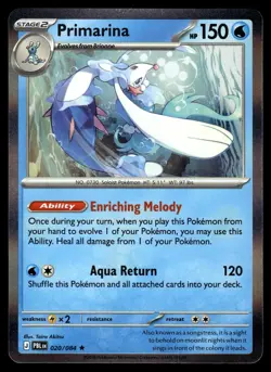 Primarina 020/084 Rare Pitch Black Pokemon Reverse Holo Near Mint - Image 1