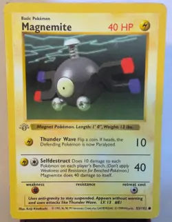 Pokemon TCG Magnemite 1st Edition Base Set Shadowless 53/102 ENG Grey Stamp - Image 1