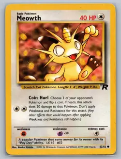 Meowth 62/82 Common Team Rocket Pokemon Unlimited Moderately Played - Image 1