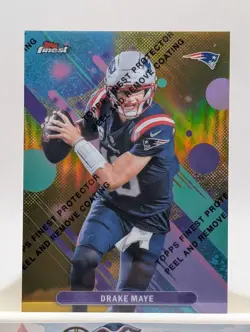 Drake Maye 2025 Topps Finest #62 True Gold Refractor /50 With Coating Patriots - Image 1