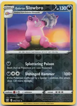 GALARIAN SLOWBRO 092/163 RARE BATTLE STYLES POKEMON REVERSE HOLO LIGHTLY PLAYED - Image 1