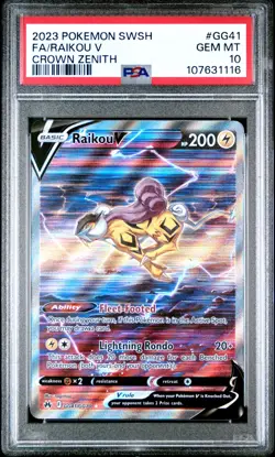 PSA 10 GEM MINT Raikou V GG41/GG70 FA Crown Zenith Galarian Gallery Pokemon Card - Image 3