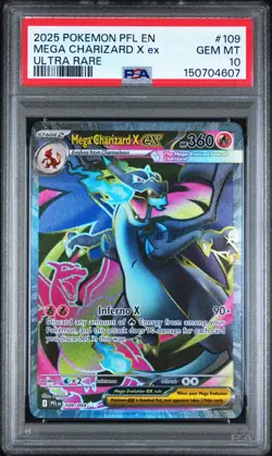 2025 Pokemon Pfl En-Phantasmal Flames #109 Mega Charizard X Ex Ultra Rare PSA 10 - Image 1