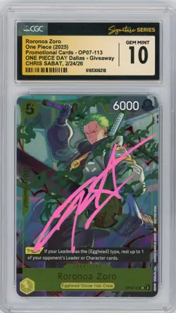 CGC 10 Chris Sabat signed Roronoa Zoro (Day Dallas 2025) OP07-113 One Piece RARE - Image 1