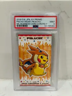PSA 9 2016 P.M. Jpn XY Promo Poncho-Wear Pikachu MC Business Card-Charizard Y - Image 1