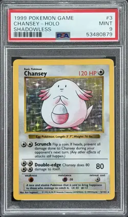 Pokemon Shadowless Chansey 003/102 - PSA 9 MINT - Base Set Shadowless Holo RARE! - Image 1