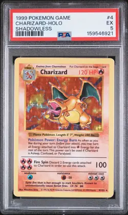 1999 POKEMON BASE SET SHADOWLESS #4 CHARIZARD-HOLO PSA 5 - Image 1