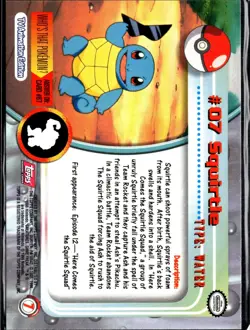 1999 Topps Pokemon TV Animation Edition Series 1 #7 Squirtle Red Topps Logo - Image 2