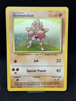 Pokemon TCG Hitmonchan Base Set 7/102 Holo 1999-2000 Wizards Base Set Rare MP/LP - Image 1