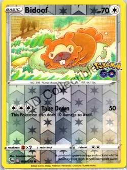 Bidoof (Peelable Ditto) 059/078 Holo Common Pokemon GO Pokemon Reverse Holo NM - Image 1