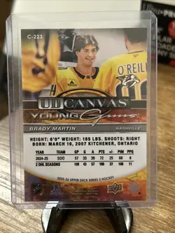 2025 UPPER DECK SERIES 2 #C-223 BRADY MARTIN UD CANVAS YOUNG GUNS RC ROOKIE - Image 2