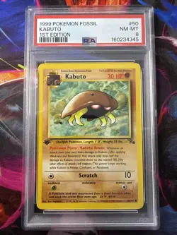 Pokemon TCG Kabuto Fossil Card 50/62 Regular Common 1st Edition PSA 8 NM-MT - Image 1