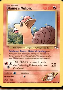 Blaine's Vulpix 65/132 Common Gym Heroes Pokemon Unlimited Lightly Played - Image 2