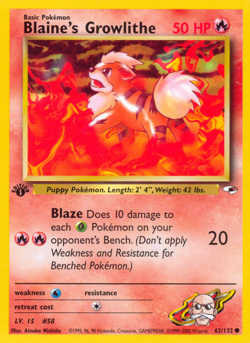 Blaine's Growlithe 62/132 Common Gym Heroes Pokemon Unlimited Lightly Played - Image 1