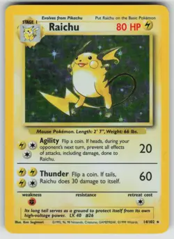 Raichu 14/102 Holo Holo Rare Base Set Unlimited Pokemon Holo Lightly Played - Image 1