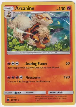 Arcanine 22/149 Pokemon Sun & Moon Base Set 2017 Holo NM/LP - Image 1