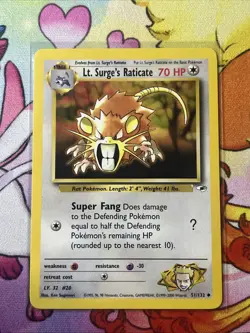 Lt. Surge's Raticate 51/132 Common Gym Heroes Pokemon 2000 WOTC LP - Image 1