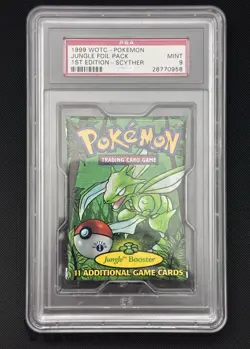 1999 Pokemon Jungle First Edition Foil Booster Pack Scyther PSA 9 - Image 1