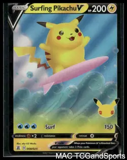 Surfing Pikachu V 008/025 Holo Celebrations Pokemon TCG NM - Image 1