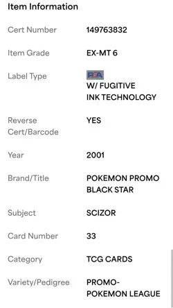 2001 SCIZOR Pokemon Promo Black Star League #33 PSA 6 EX-MT - Image 5